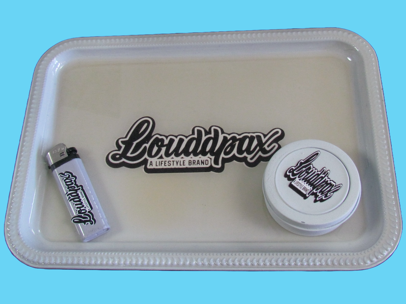 Louddpax rolling tray w/lighter and storage tin.